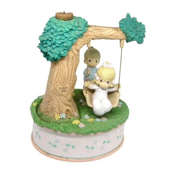 Precious Moments Musical Figurine "Always" Boy Pushes Girl on Tree Swing Vintage - Picture 2 of 5